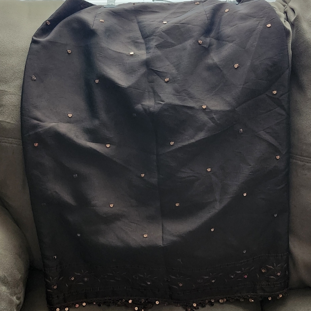 Ann Taylor Brown Pencil Skirt with Rose-Gold Sequin Accents